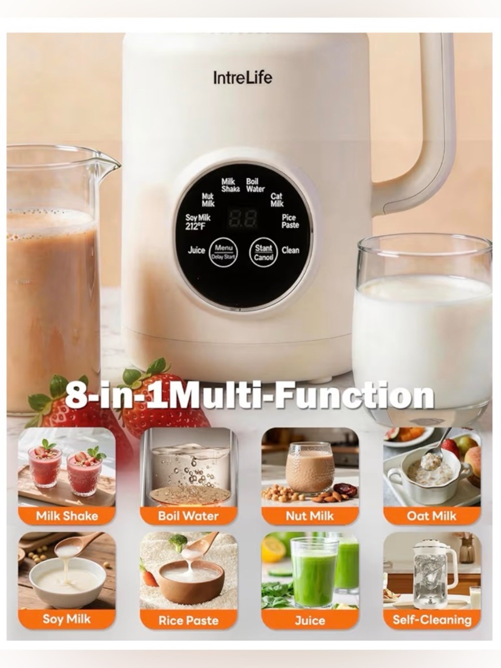 IntreLife Electric 34 oz Nut Milk Maker Machine, 8 in 1 - Picture 2 of 11
